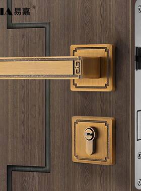 中式古铜复卧古室内房门锁磁吸黄静新音室房间门分体木门58F82/72