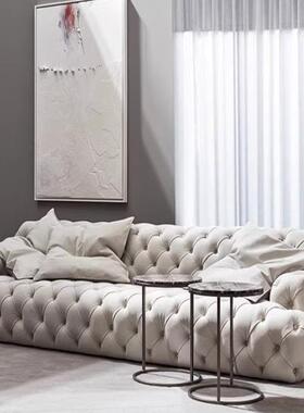 意大利奢进布艺口拉扣沙发后现代科布磨砂绒别ZZR墅轻高技端拉扣