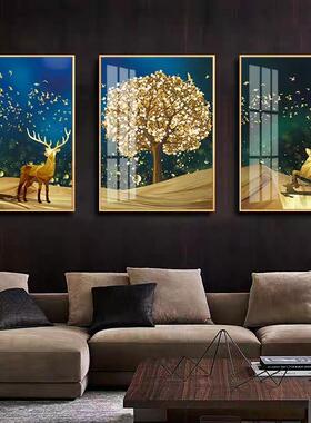 新中奢画现式代简ZHJC001约挂画现代轻奢山水发财树麋轻鹿客壁厅