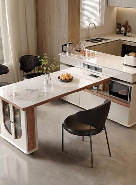 约时尚沃顿岩板岛简台餐缩桌可转伸轻奢现代UYR旋实木多功能小户