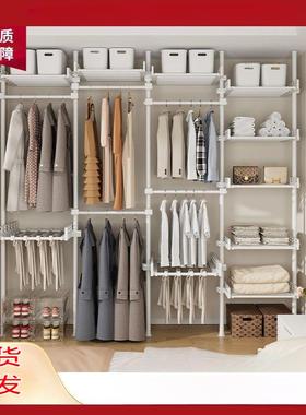 顶天立易地衣架杆落地式衣帽架卧室打孔开放式柜衣简伸FKT免缩落