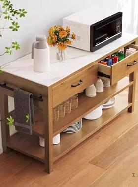 实木UOB美式中岛台理台厨房工家作餐边柜用大柜理石台面碗柜备餐