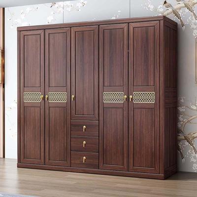 乌金木新式全实木衣中柜卧室衣柜柜大衣室家用三卧四五对开门储物