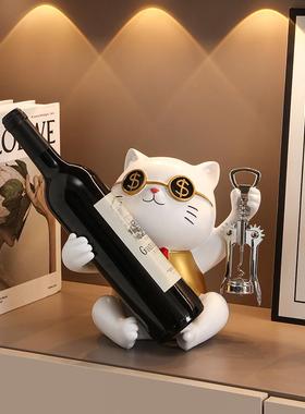 可爱居招饰财猫红酒架摆酒柜客厅家装bj748品创意件树脂工艺品跨