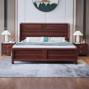 中式 床箱储物1 乌金木实木床1.新8米简约双人床主.卧单大床高9910