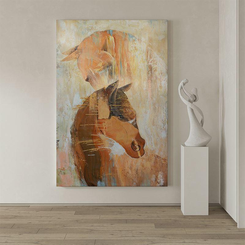 顺丰手绘玄关骏马到成功装饰画客厅丙烯挂画肌理油画抽象动物壁画图片