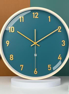 5ZV7绿色表挂钟家中式用客ZWJ厅新钟数字欧式静音轻奢挂墙时钟莫