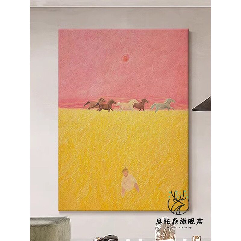 法式奶油风金黄麦田手工挂画