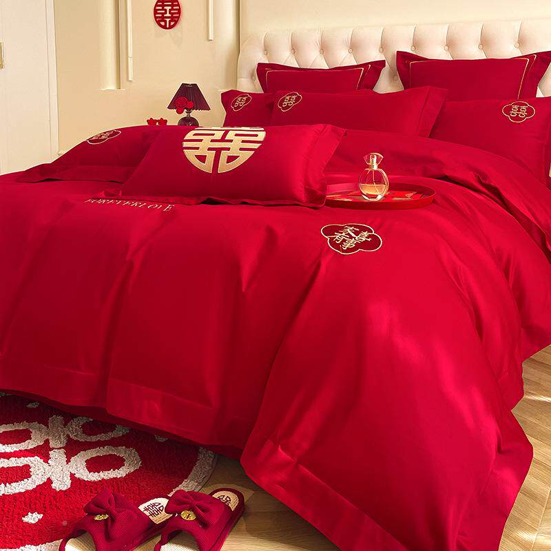 2025新款亲肤棉件婚庆毛刺磨绣四套四1.5m床单款件UPT套好运纳福