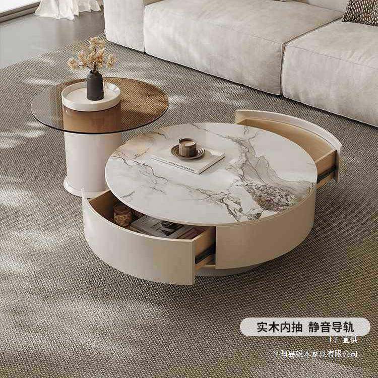 圆形岩意板茶几厅小户代型客家用现AMD简约奶油风茶几桌创极简轻,鲜花速递/花卉仿真/绿植园艺,割草机/草坪机,淘宝优惠券,粉丝福利购,淘宝优惠卷