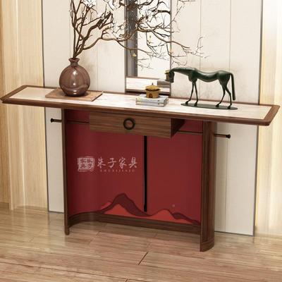 黑胡桃木新中式玄关桌LQN木入户柜条案玄关客厅隔断宋家用美实家