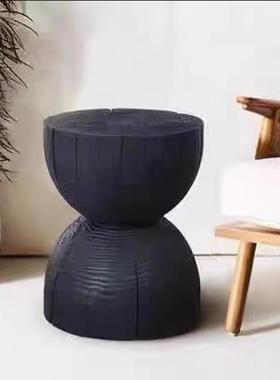 原木墩子坐木树桩摆件创意木桩异凳形圆凳碳头KUR化木墩黑色实木