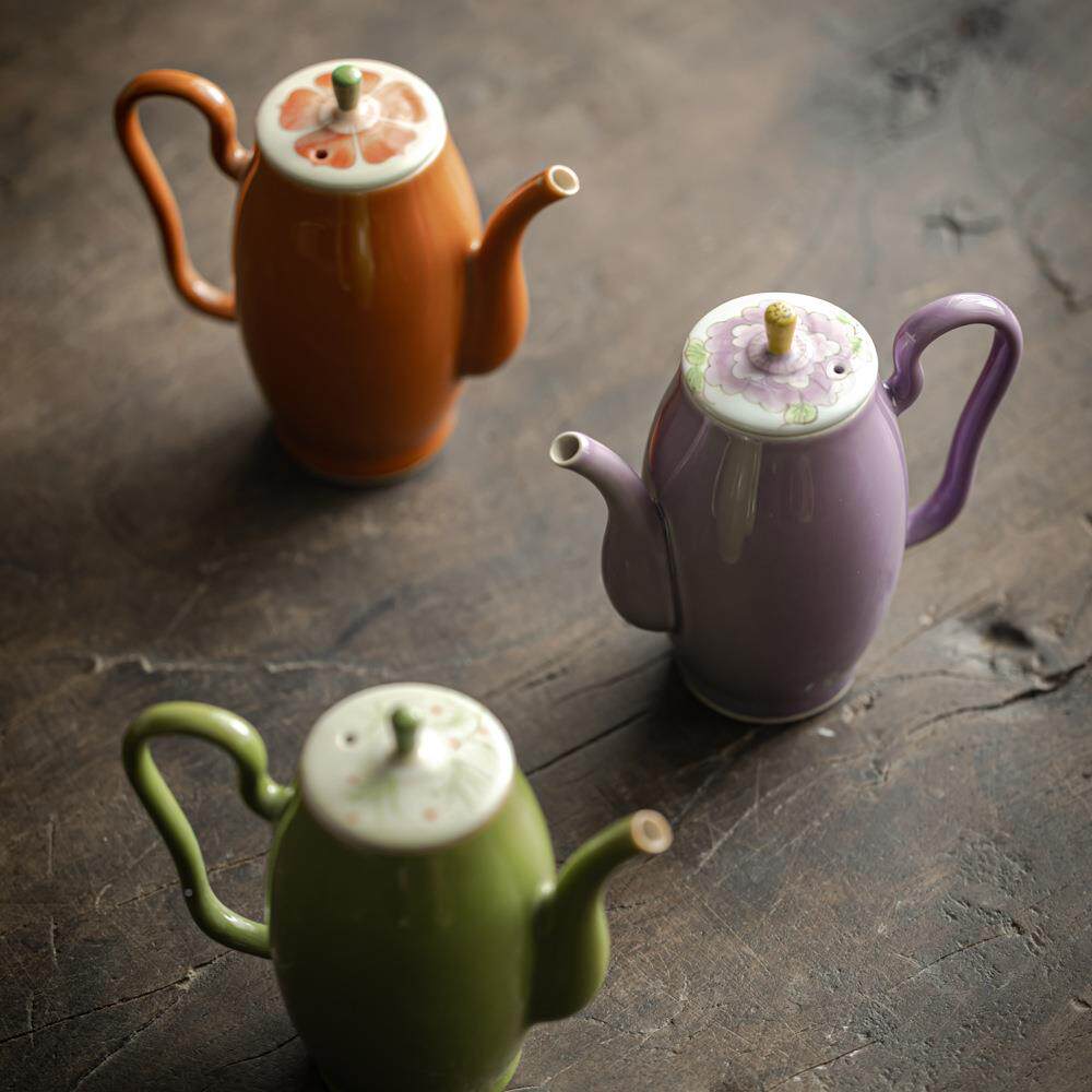 泥述仿宋色人执YLS釉手绘贵莲妃壶釉下彩花雏菊牡丹泡茶壶家用手