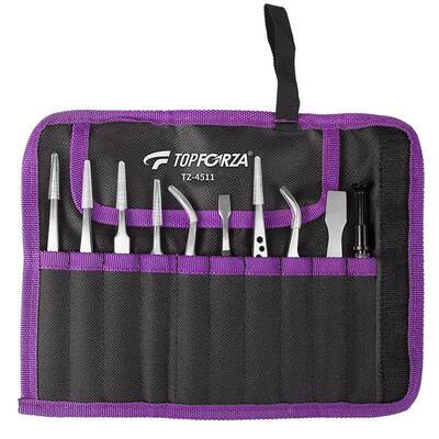 不锈镊钢子尖头弯头扁头平专业密镊子组撬片工头具TZ-4511包套精