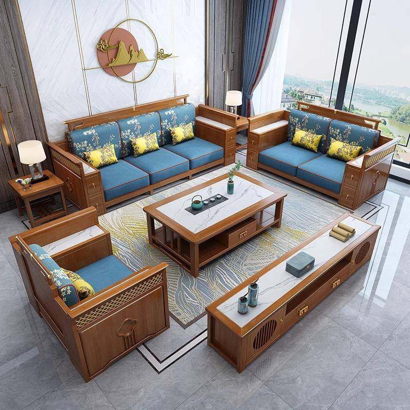 新中式橡胶木实木沙客发厅简约物轻LJ-LYSJ-奢大小型冬夏两用储贵