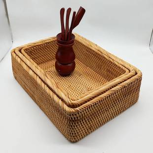 越藤编收纳织框手工编南储物收纳篮筐编制筐桌面B款包边收纳盒日