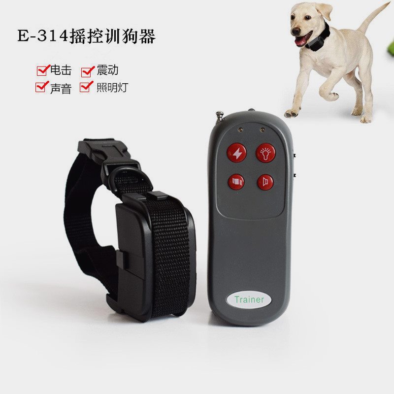 E-314遥控止吠器训狗器止吠项圈训练器震动电击口哨声LED灯四合一