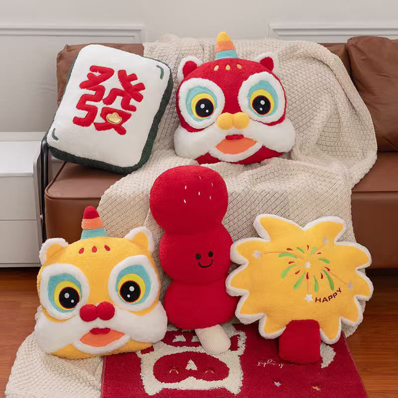 国潮醒狮进宅乔迁婚庆抱枕沙发靠垫家居糖葫芦装饰摆件公司活动