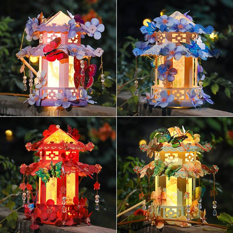 2026新款中秋节灯笼纸质手提宫廷花灯diy手工材料包兔子灯莲花灯
