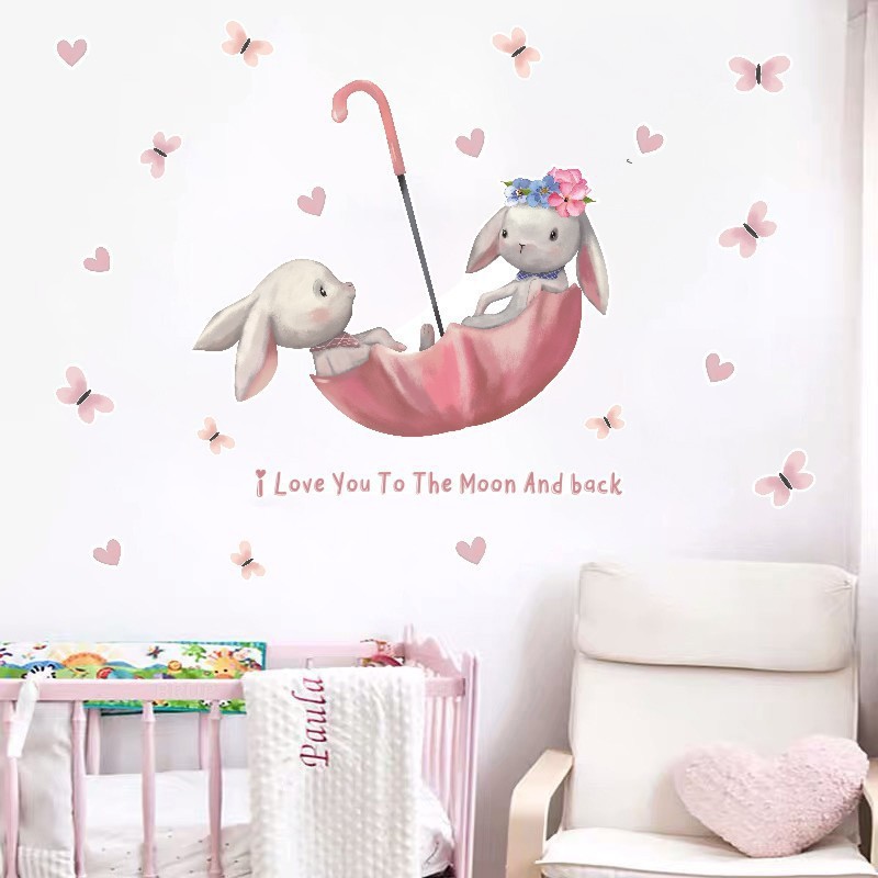 in风兔子墙贴女宝宝房间墙面涂鸦幼儿园背景PV贴画卡通贴纸