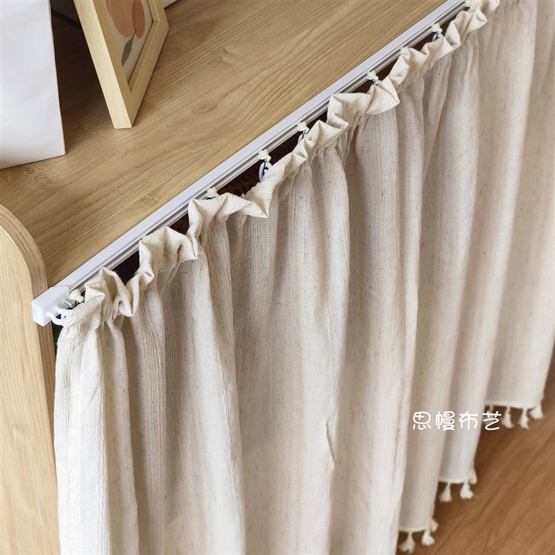 日式原木风棉麻柜帘遮挡帘免打A孔粘贴轨书柜橱柜复古衣柜短帘遮