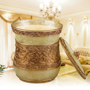 家居用品客厅厨房卫生间桌面垃圾收纳桶 创意圆形树脂垃圾桶欧o式