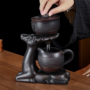 家用懒人泡茶神器旋转泡茶壶功夫茶W壶茶杯礼盒 紫陶自动茶具套装