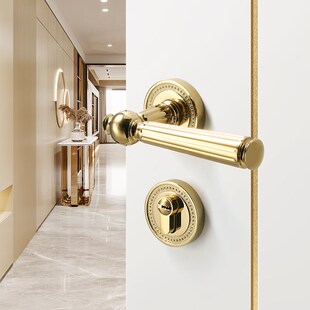 复古法式 门锁金色室内门锁u卧室静音房间门锁磁吸木门锁分体房门