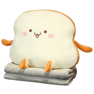 可爱面包午睡枕被子汽车抱枕被子两用H靠垫被大号靠枕珊瑚绒空调