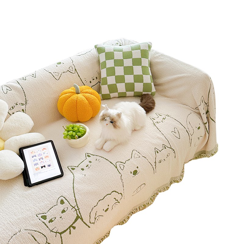 蔓越家 猫狗小分队 一片式全包半边绒卡通M全盖沙发巾沙发套罩盖