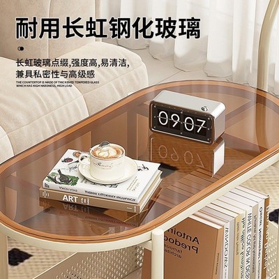 法式奶油风可移动茶几小户型客厅家用沙发边几桌带V轮迷你玻璃圆