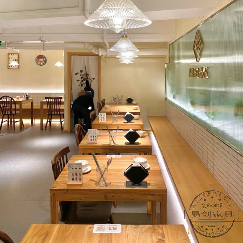 老榆木桌椅日式韩式料理餐桌小吃店快餐店桌椅面S馆店麻辣烫店桌