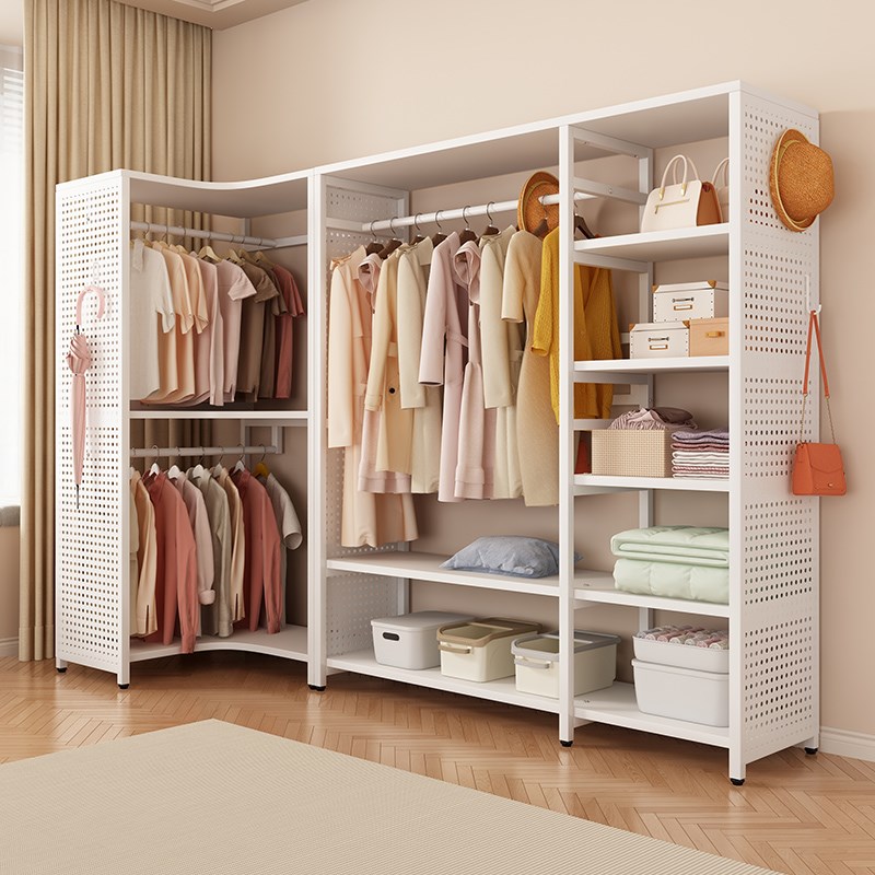 转角衣帽架家用卧室洞洞板金属挂B衣架子开放式落地衣柜组合置物