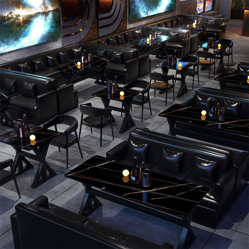 实木清吧酒吧桌i椅工业风咖啡厅卡座沙发美式复古烧烤店桌子商用