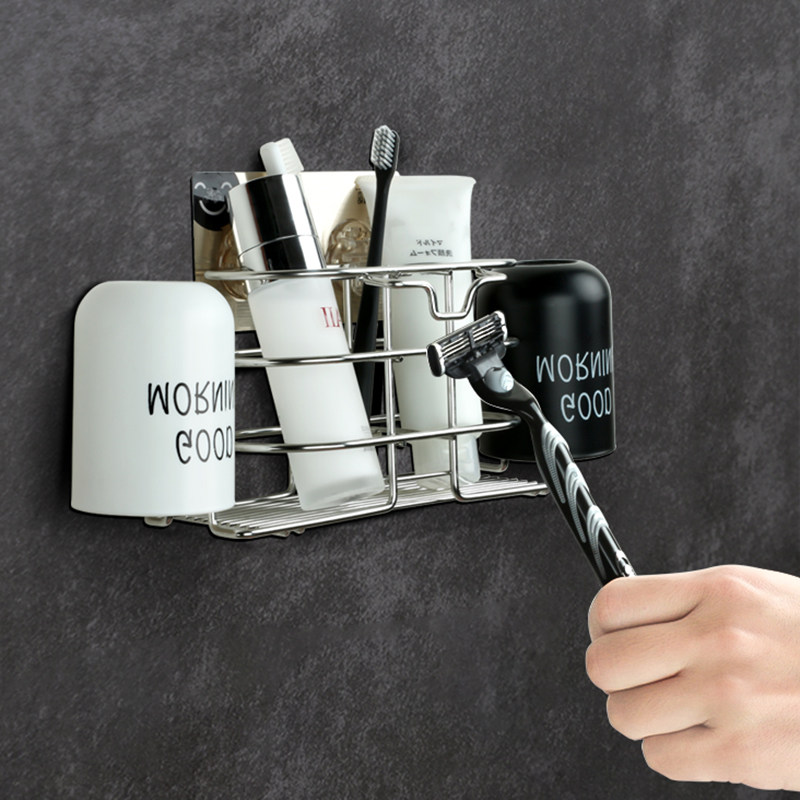 不锈钢牙刷架漱i口杯情侣收纳壁挂免打孔卫生间牙刷牙杯置物架挂,家庭/个人清洁工具,牙刷架/牙具座,淘宝优惠券,粉丝福利购,淘宝优惠卷
