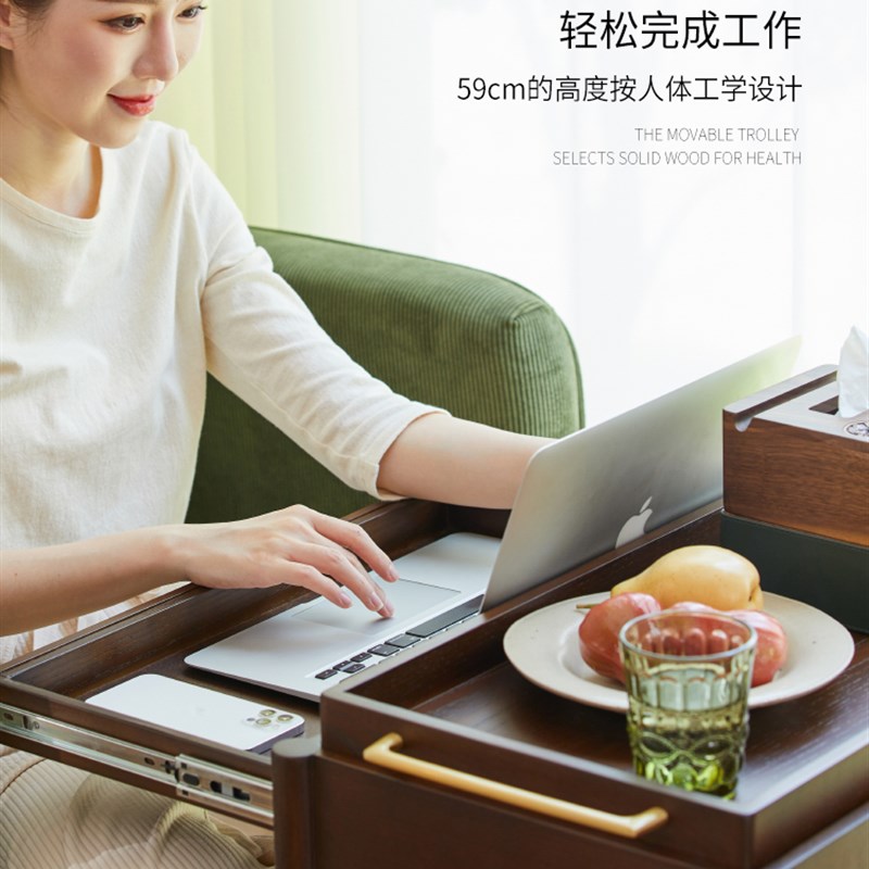 美式复古实木餐车美容可移动储A物家用小推车餐厅多功能收纳置物