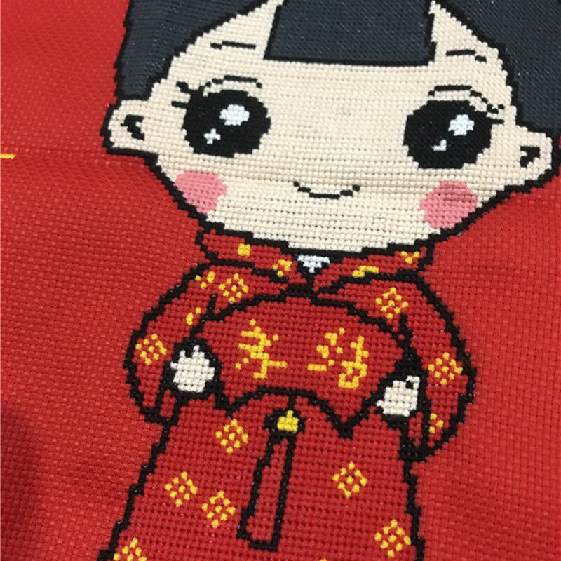 纯手工十字绣成品抱枕套靠枕对枕汽车沙发枕结Q婚喜庆新郎新娘爱