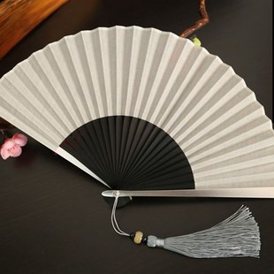 高档精致6.3寸女扇男扇纯色棉布折扇日用扇礼T品扇 铝合金边骨