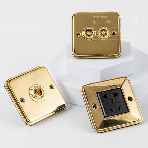 年轮公园拨杆单开双开双控黄铜x复古86型暗装民宿开关客厅卧室面