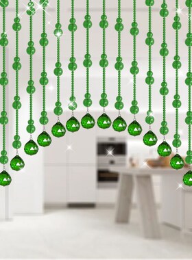 绿色水晶葫芦风水珠帘门帘免打孔隔断卫生间玄P关客厅大门卧室帘