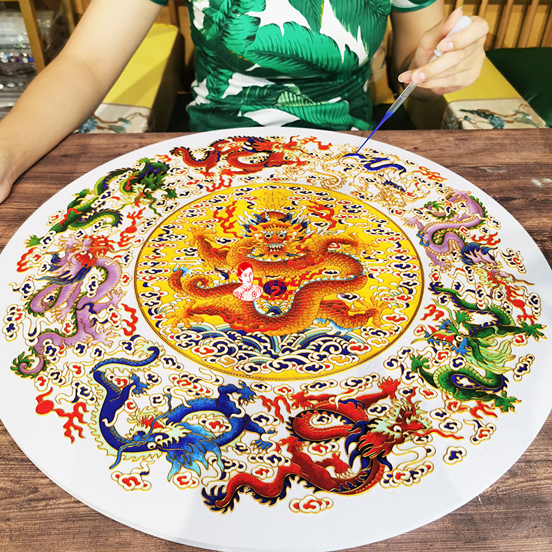 九龙盘 中d国传统手工艺非遗景泰蓝掐丝珐琅画diy材料包玄关装饰