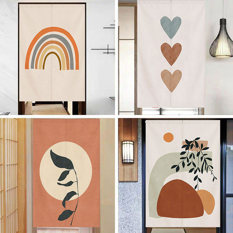 小众艺术门帘隔断帘卧室厨房卫生间布帘子装饰帘防V尘柜子帘免打