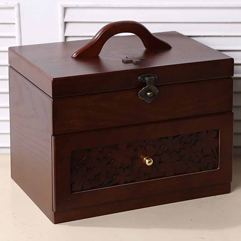 医药箱家用大号木质便携出诊箱木制幸F运草医药箱/药盒药品收纳盒