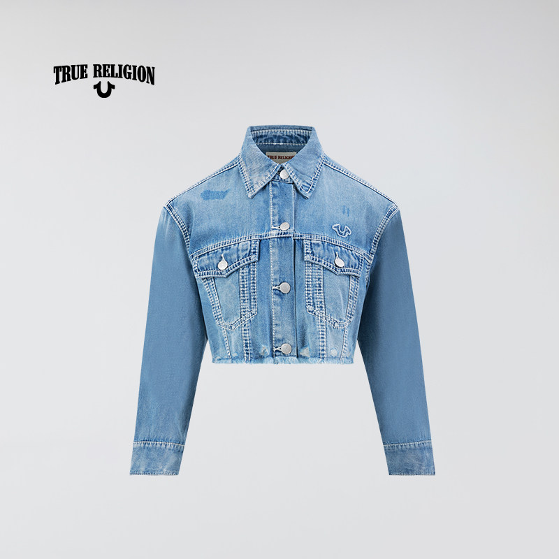 TrueReligion春夏女美式潮流时尚短款牛仔夹克