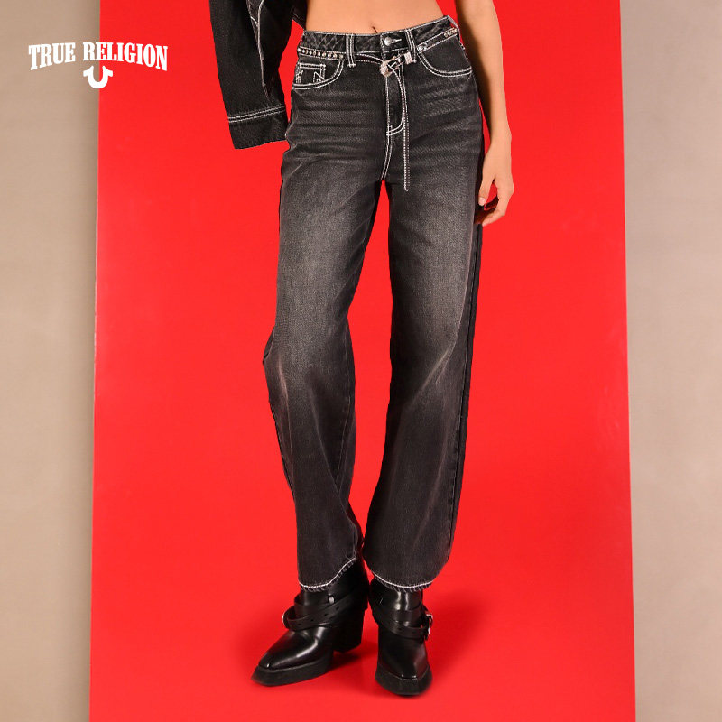 TrueReligion2024秋季新品女士直筒宽松牛仔裤子