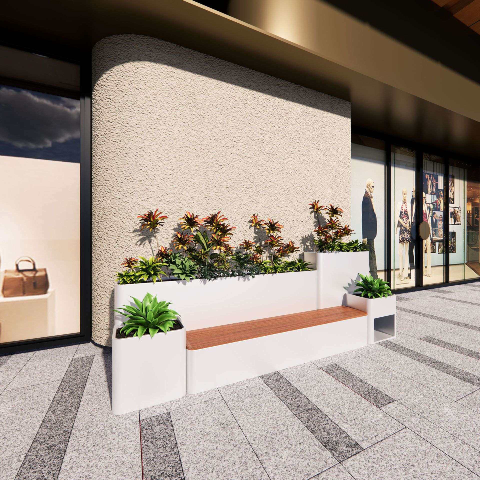户外花箱坐凳组合不锈钢镀锌钢花坛商业街门店成品花槽座椅