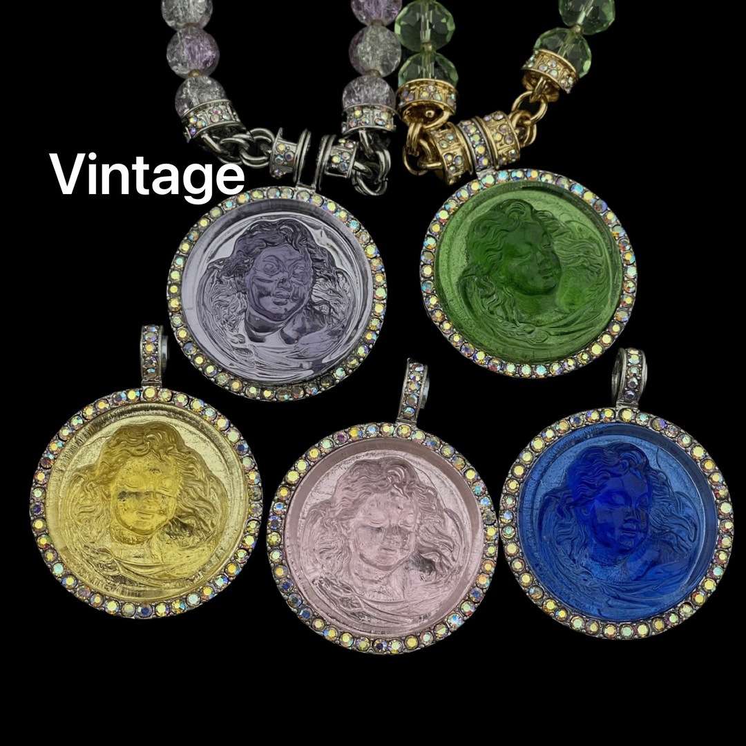 蜜南中古Vintage 镶嵌捷克钻月光石睡梦女神磁吸吊坠五色可选吊坠