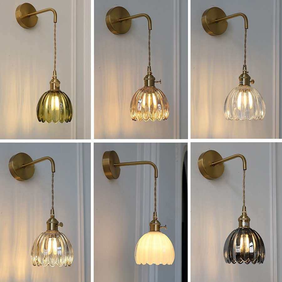 日式复古花朵玻璃壁灯现代简约北欧床头灯电视背景墙浴室镜前灯,家装灯饰光源,床头/玄关/吧台/过道吊灯,淘宝优惠券,粉丝福利购,淘宝优惠卷