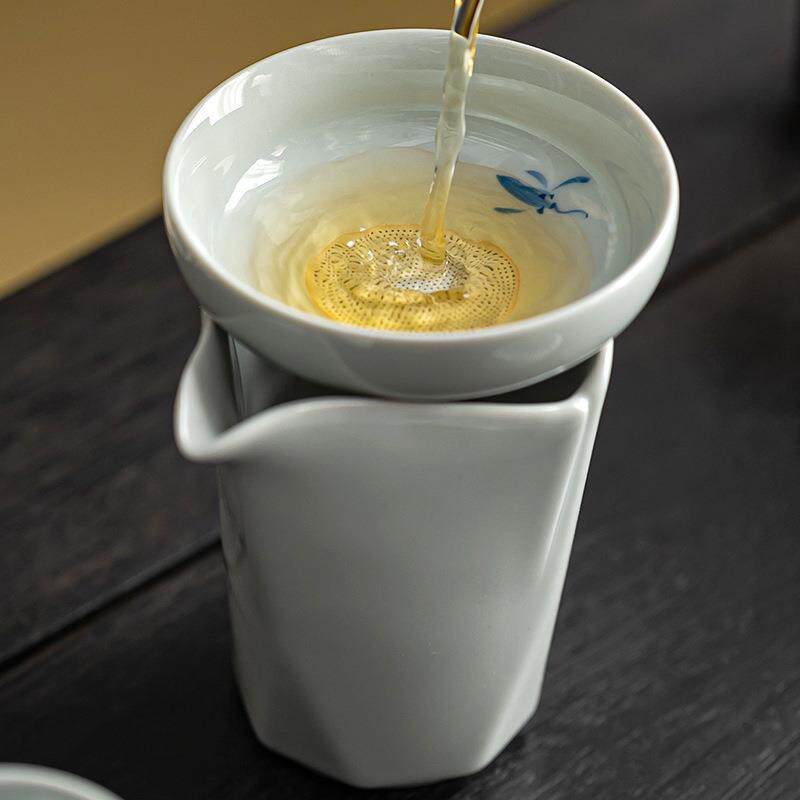 手绘兰花全瓷一体茶漏茶滤斗套装陶瓷茶隔反分茶器公道杯茶具配件