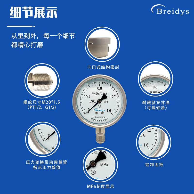 厂家直销高精度YN100BF全不锈钢耐震压力表耐高温气水压油压液压,电子元器件市场,其它元器件,淘宝优惠券,粉丝福利购,淘宝优惠卷